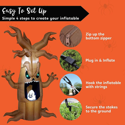 7ft LED Scary Tree with Animated Ghost Halloween Inflatable