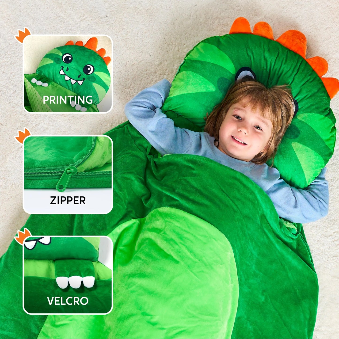 Kids Sleeping Bag 鈥?Toddler Nap Mat with Pillow & Blanket 鈥?Soft Plush Sleeping Mat