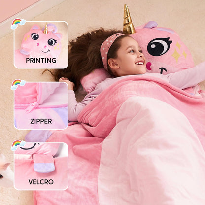 Kids Sleeping Bag 鈥?Toddler Nap Mat with Pillow & Blanket 鈥?Soft Plush Sleeping Mat