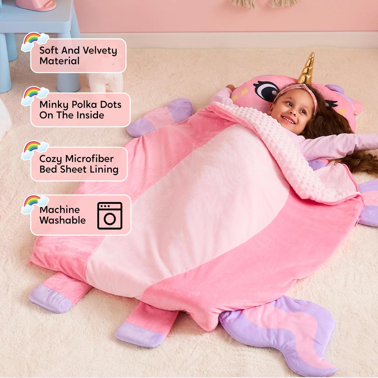 Kids Sleeping Bag 鈥?Toddler Nap Mat with Pillow & Blanket 鈥?Soft Plush Sleeping Mat