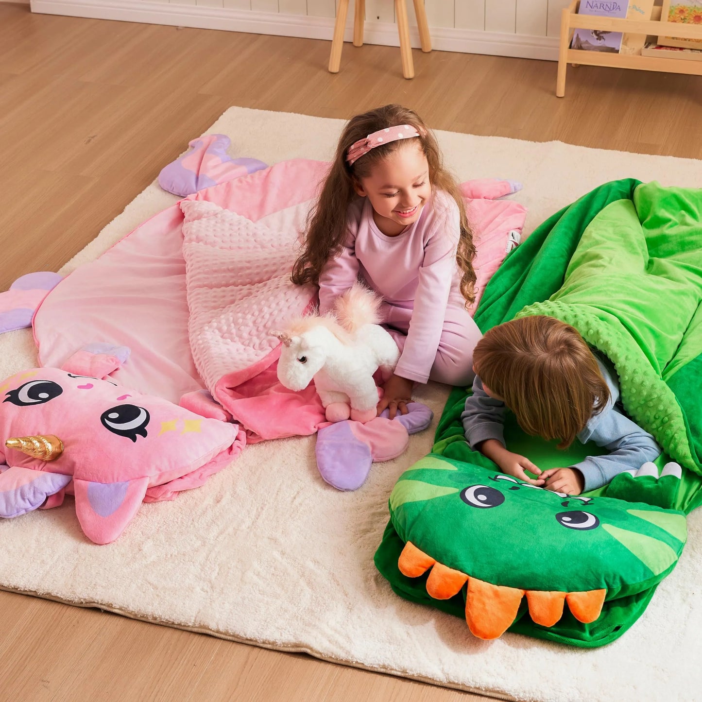 Kids Sleeping Bag 鈥?Toddler Nap Mat with Pillow & Blanket 鈥?Soft Plush Sleeping Mat