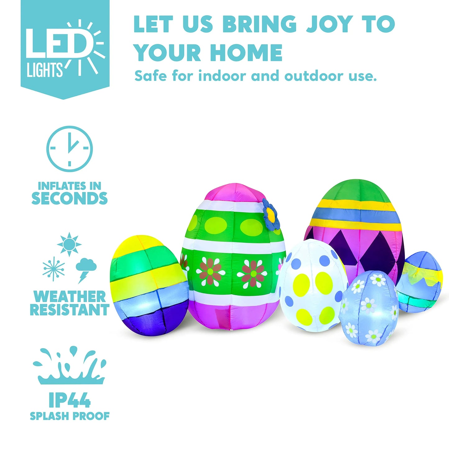 Large Easter Egg Inflatable with Build-in LEDs Blow Inflatable Outdoor Decorations (7.5ft)