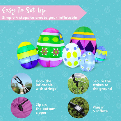 Large Easter Egg Inflatable with Build-in LEDs Blow Inflatable Outdoor Decorations (7.5ft)