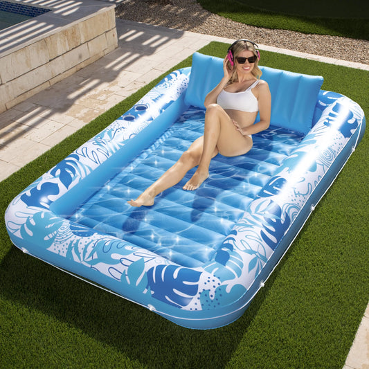 SLOOSH-Extra Large Inflatable Tanning Pool & Yard Lounger With Cup Holder, Blue