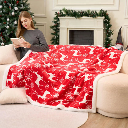 Christmas Throw Blanket for Couch, Fleece Sherpa Blankets Sofa Bed