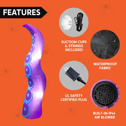 Single Halloween Long Inflatable Purple Octopus Tentacle, 4.8ft