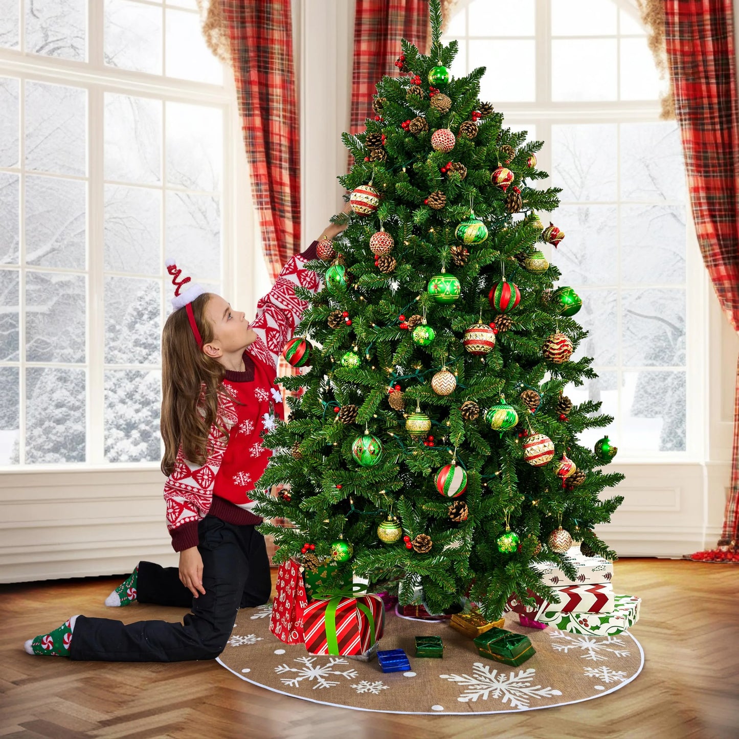36in Burlap Snowflake Christmas Tree Skirt