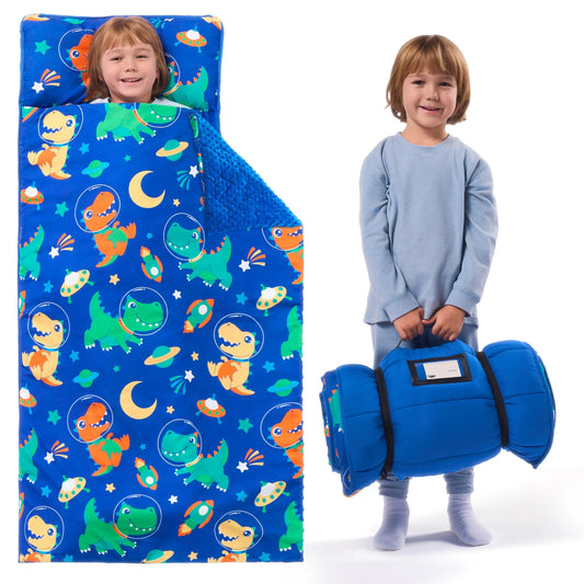 Toddler Nap Mat with Pillow & Blanket 鈥?Roll Up Nap Mat for Preschool- Soft Kids Sleeping Mat