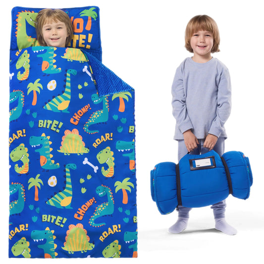 Toddler Nap Mat with Pillow & Blanket Roll Up Nap Mat for Preschool- Soft Kids Sleeping Mat