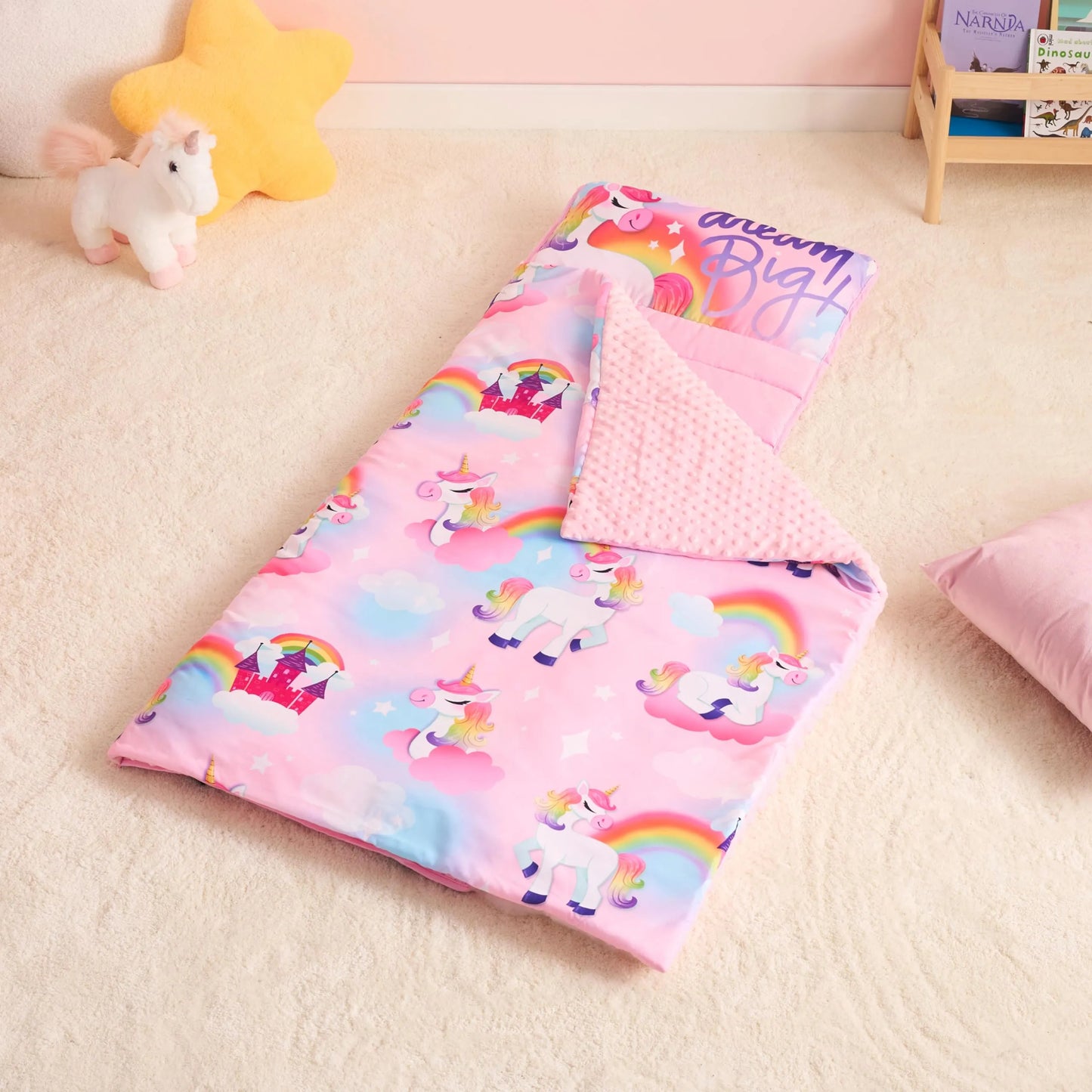 Toddler Nap Mat with Pillow & Blanket 鈥?Roll Up Nap Mat for Preschool- Soft Kids Sleeping Mat