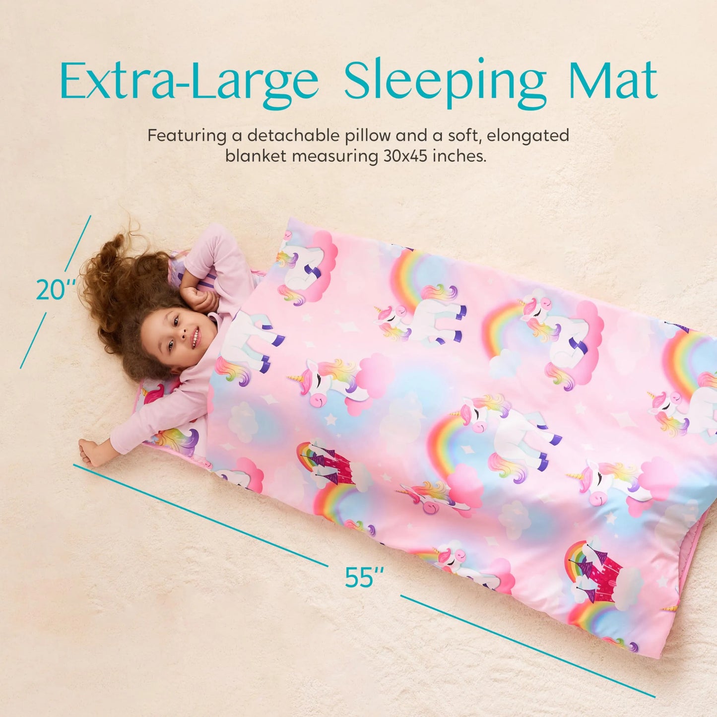 Toddler Nap Mat with Pillow & Blanket 鈥?Roll Up Nap Mat for Preschool- Soft Kids Sleeping Mat