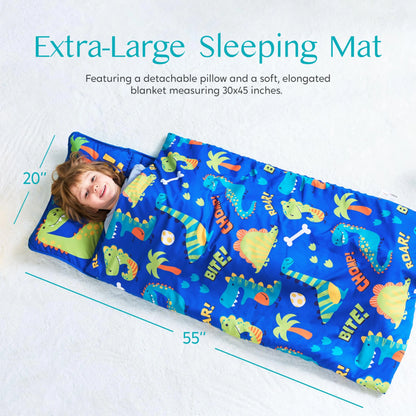 Toddler Nap Mat with Pillow & Blanket 鈥?Roll Up Nap Mat for Preschool- Soft Kids Sleeping Mat