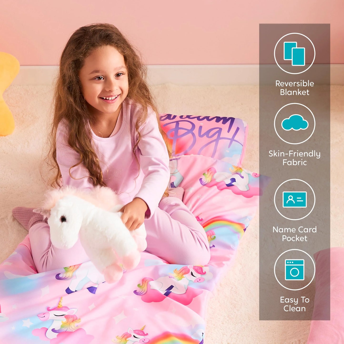 Toddler Nap Mat with Pillow & Blanket 鈥?Roll Up Nap Mat for Preschool- Soft Kids Sleeping Mat