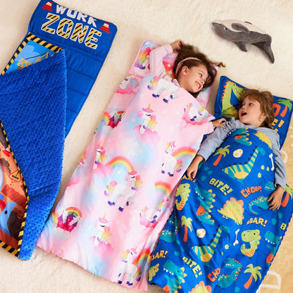 Toddler Nap Mat with Pillow & Blanket 鈥?Roll Up Nap Mat for Preschool- Soft Kids Sleeping Mat