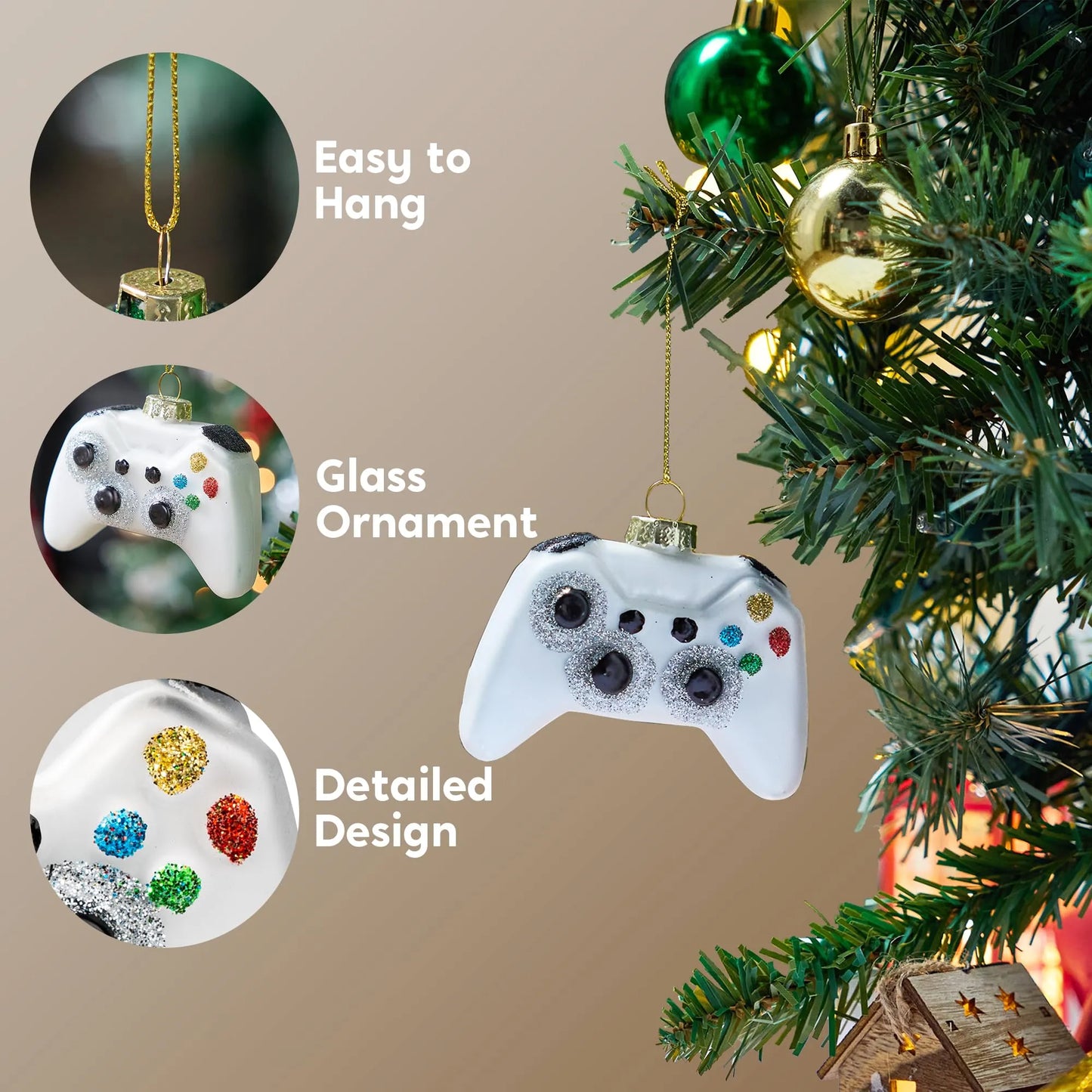 White Game Controller Glass Ornament for Christmas Tree Decoration