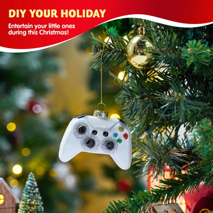 White Game Controller Glass Ornament for Christmas Tree Decoration