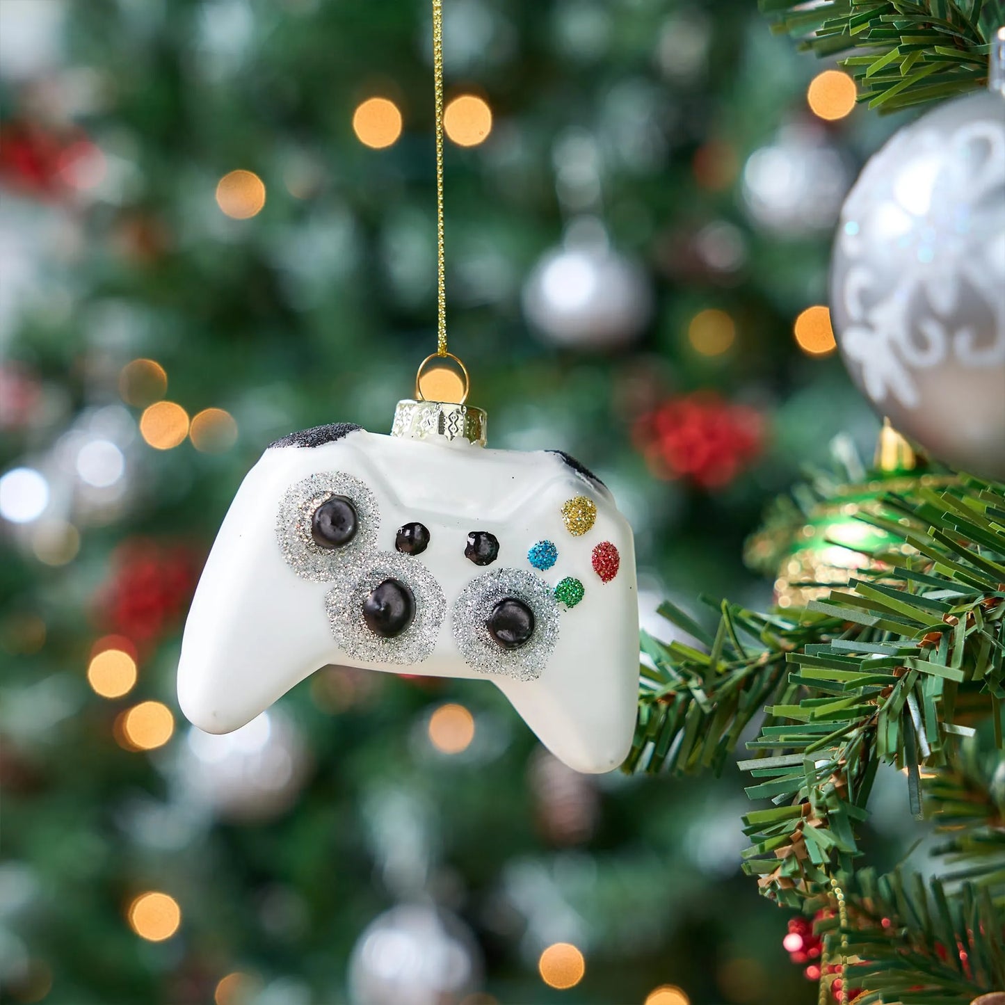 White Game Controller Glass Ornament for Christmas Tree Decoration