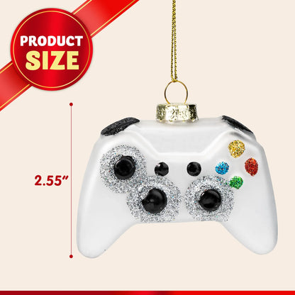 White Game Controller Glass Ornament for Christmas Tree Decoration