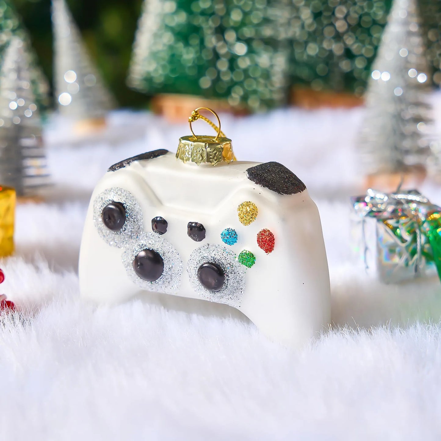 White Game Controller Glass Ornament for Christmas Tree Decoration