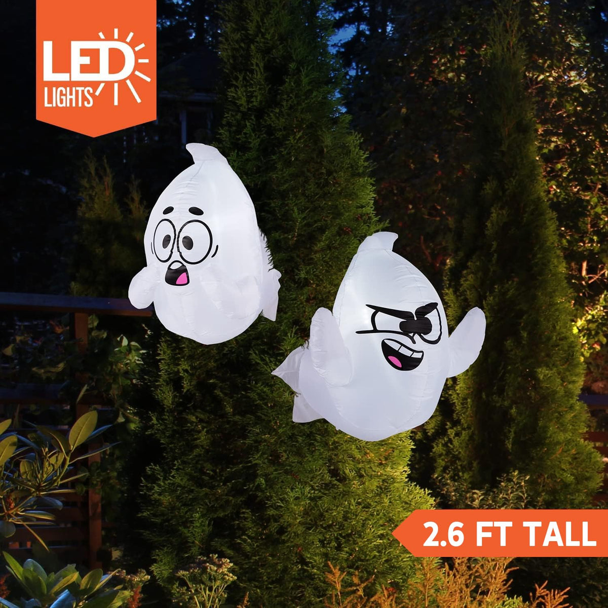 2 Pack 2.6 FT Inflatable Window Ghost - LED Halloween Decor
