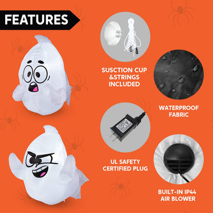 2 Pack 2.6 FT Inflatable Window Ghost - LED Halloween Decor