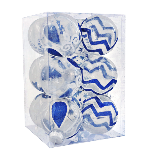 Blue & White Print Transparent Ornaments, 12 Pcs