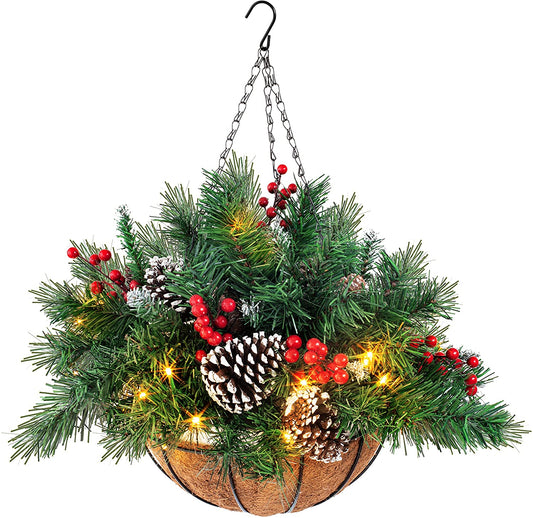 20in Christmas Prelit Hanging Basket