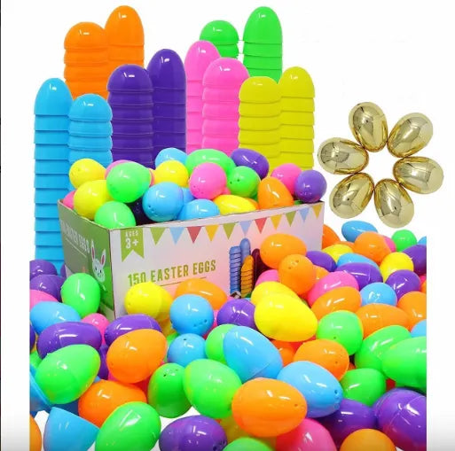 150Pcs Bright Solid Assorted Colors and Golden Easter Egg Shells 2.3in