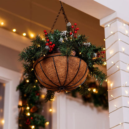 20in Christmas Prelit Hanging Basket