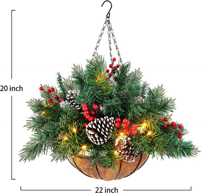 20in Christmas Prelit Hanging Basket