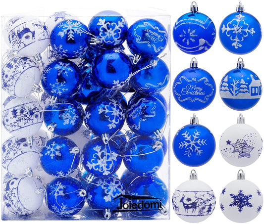 Christmas Ball Ornaments with Glitter Print, 40 Pcs