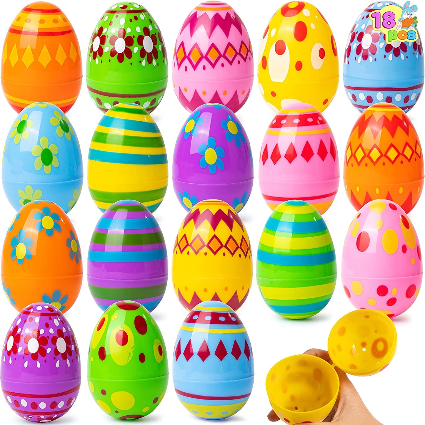 18Pcs Printed Easter Egg Shells 3.15in