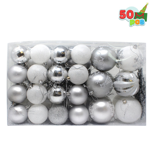 50 Pcs Christmas Ornaments Silver & White