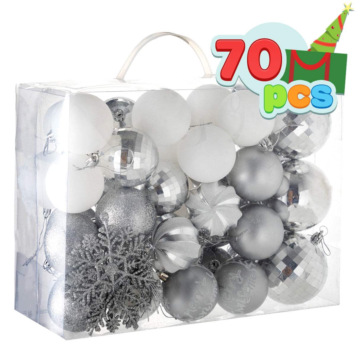 70 Pcs Christmas Ornaments with a Star Tree Topper Silver & White
