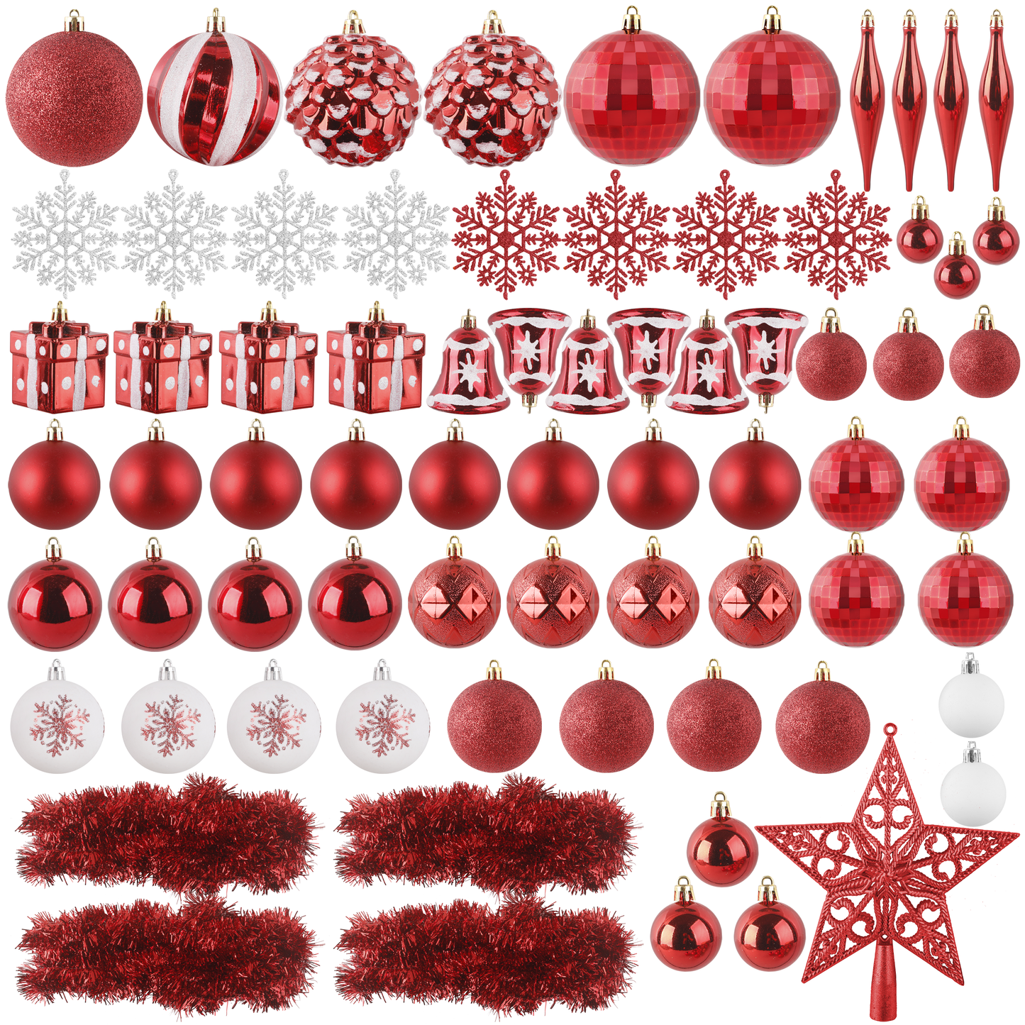 72ct Assorted Christmas Tree Ornaments - Red & White