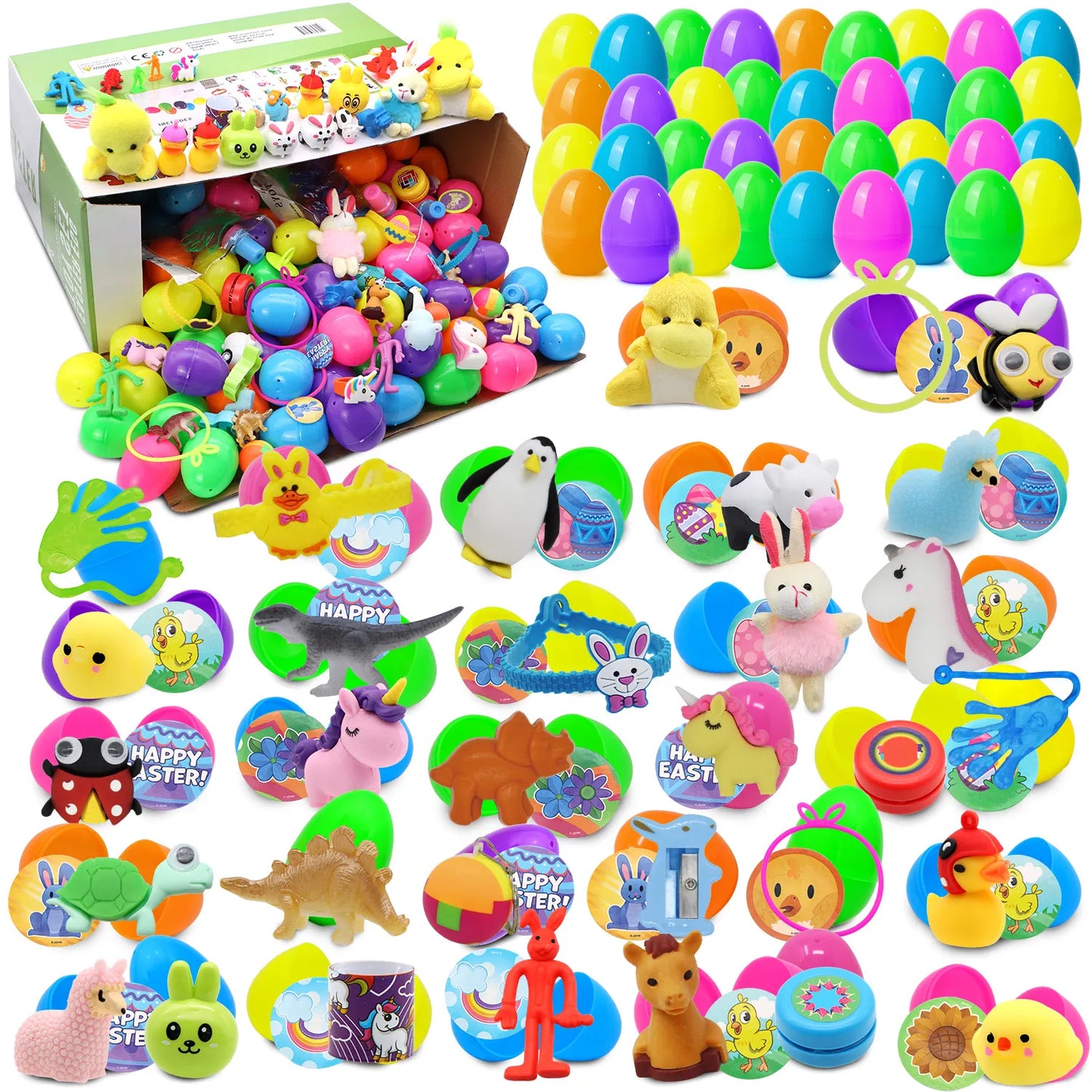 200Pcs 2.4in Cute Toys and Stickers Prefilled Easter Eggs for Easter Egg Hunt