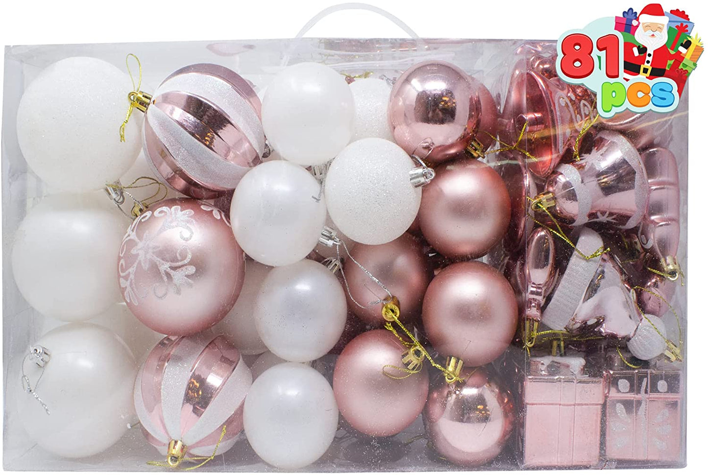 81 Pcs Assorted Shape Christmas Ornaments (Rosegold&White)