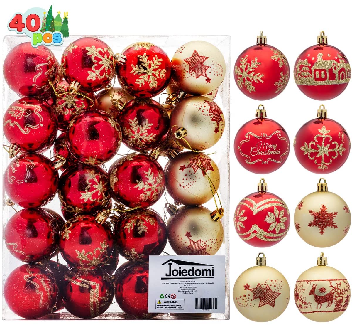 Christmas Ornaments Ball (Red & Gold), 40 Pcs