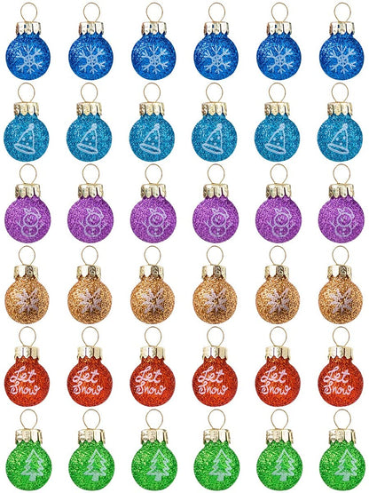 Mini Glitter Glass Patterned Balls Ornaments, 36 Pcs
