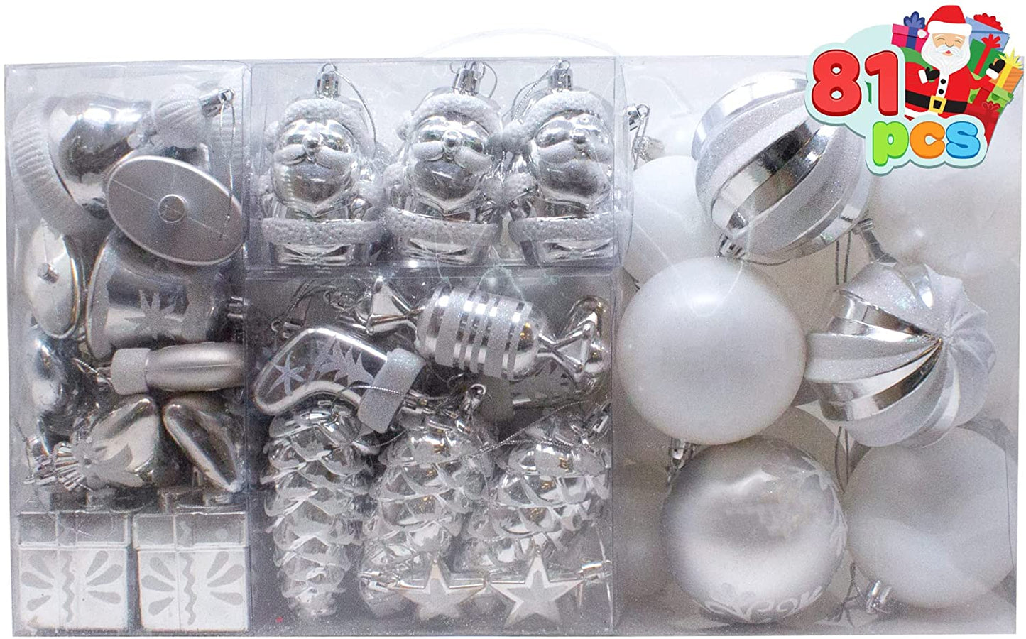 81 Pcs Assorted Shape Christmas Ornaments (Silver&White)