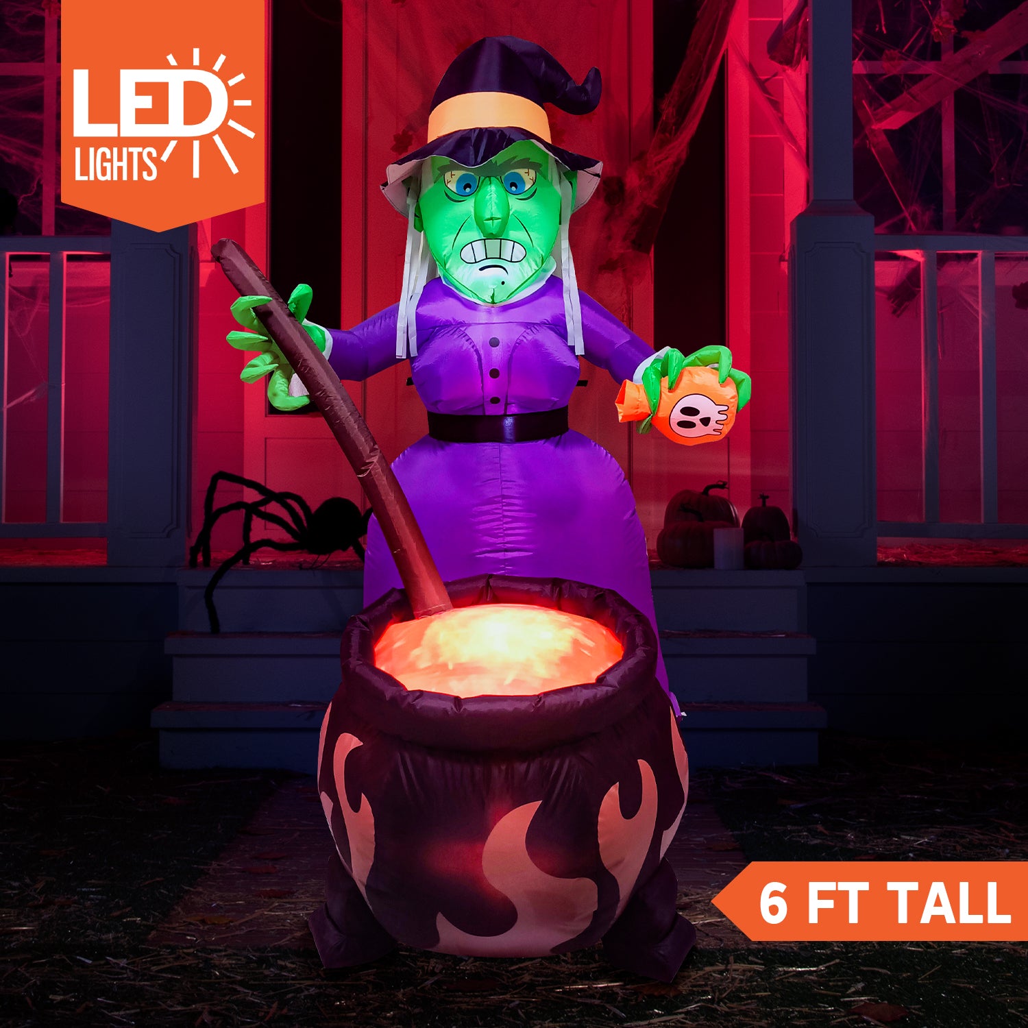 6 FT Halloween Inflatable Witch with Cauldron retailer Inflatable and 3D Fake Fire Light