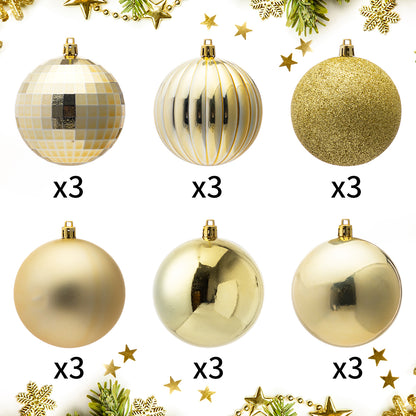 18Pcs Christmas Ball Ornaments Gold