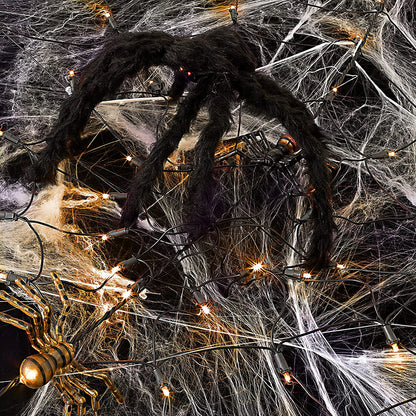70-Count 60in LED Orange Halloween Decorations Spider Web Lights