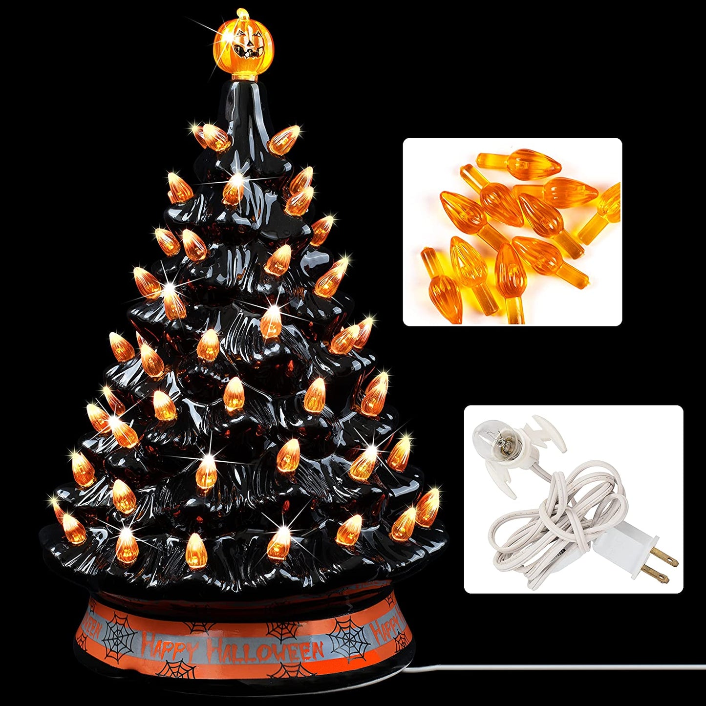Halloween Pre-Lit Ceramic Tree Decoration, Orange