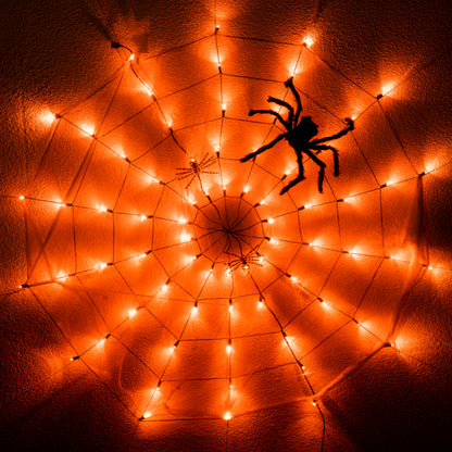 70-Count 60in LED Orange Halloween Decorations Spider Web Lights