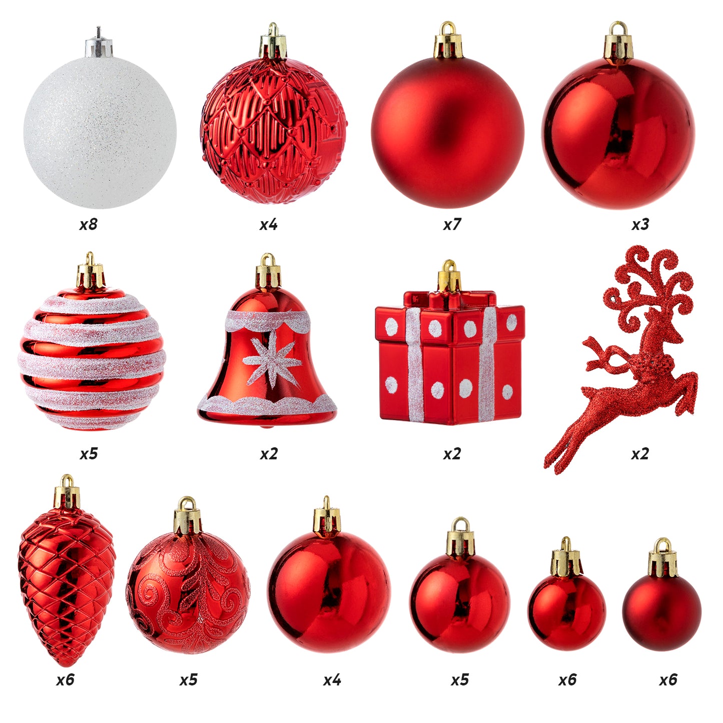 66 Pcs Christmas Assorted Ornaments Red & White