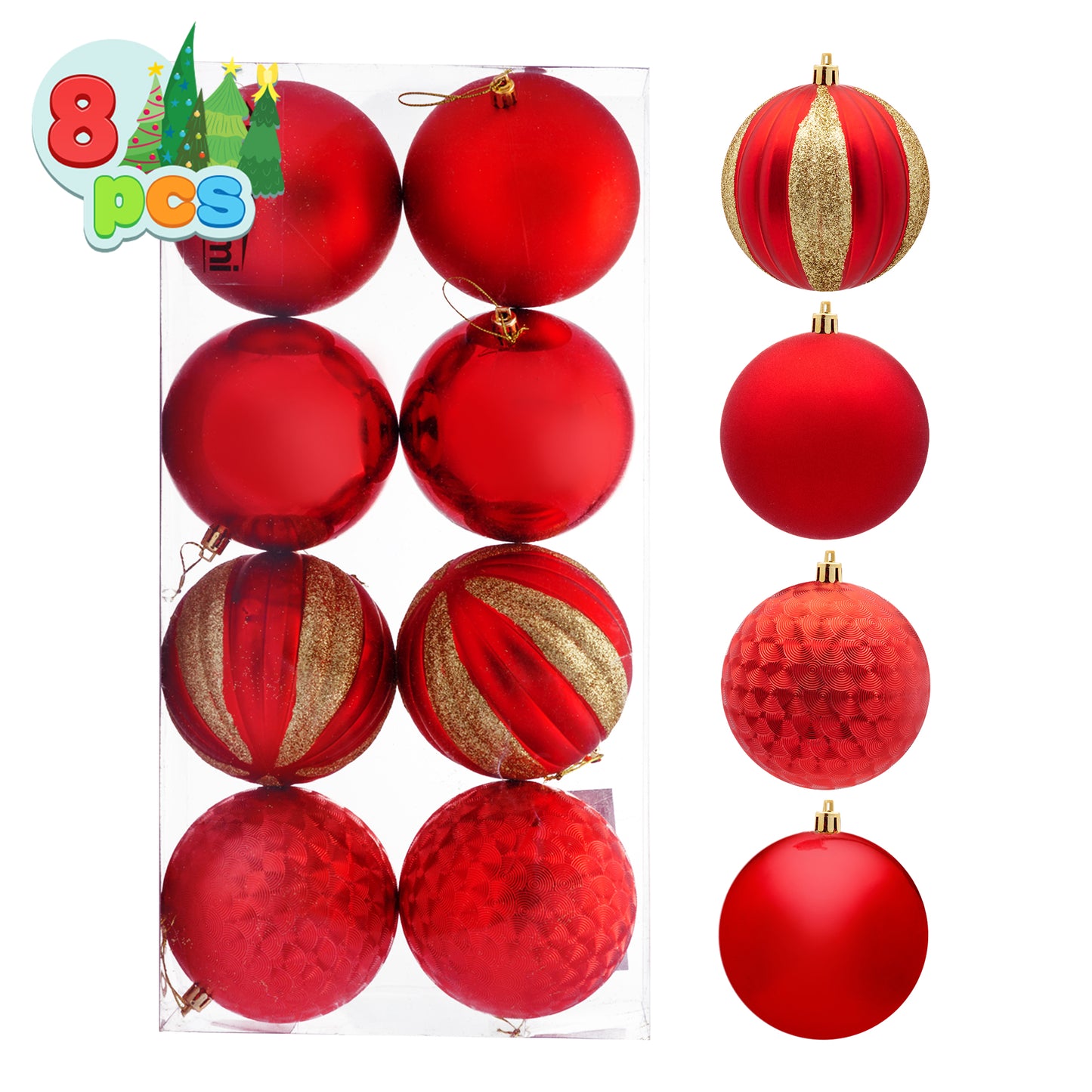 3.94" Red Christmas Ornaments 8Pcs