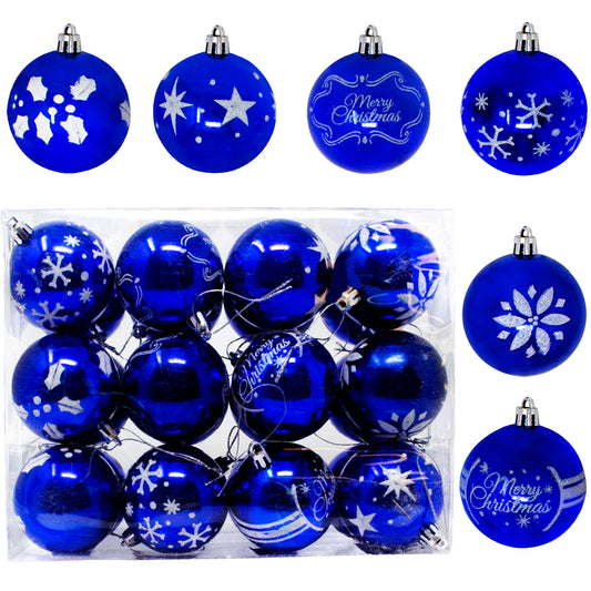 60mm/2.36in Blue Christmas Ornament with Glittering Painting 24Pcs