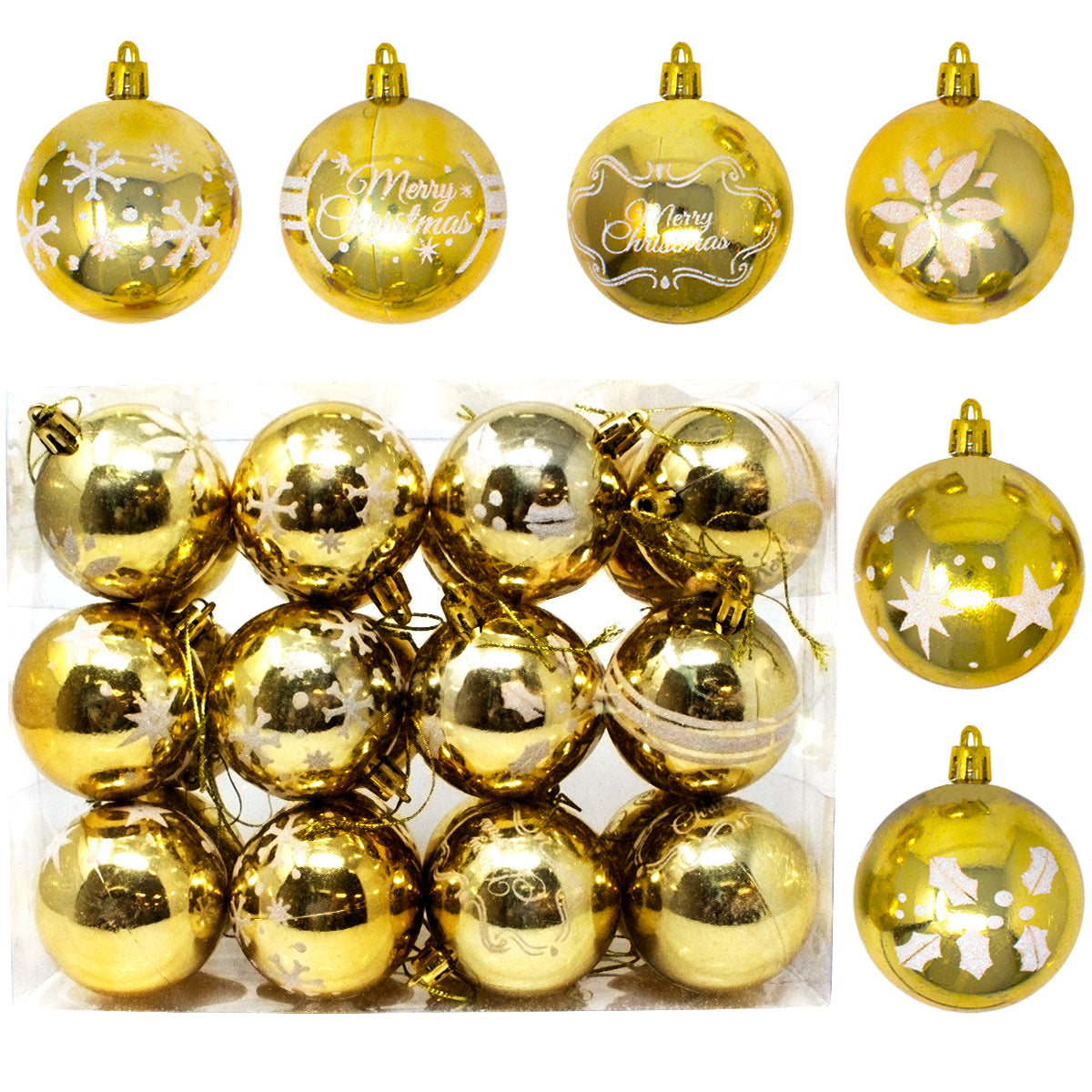 60mm/2.36" Gold Christmas Ornament with Glittering Painting 24Pcs