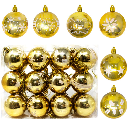 60mm/2.36In Gold Christmas Ornament with Glittering Painting 24Pcs